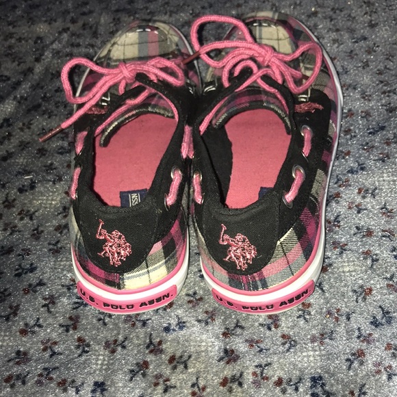 Size 6 Polo Boat Shoes Pink and Black Plaid - Picture 4 of 6